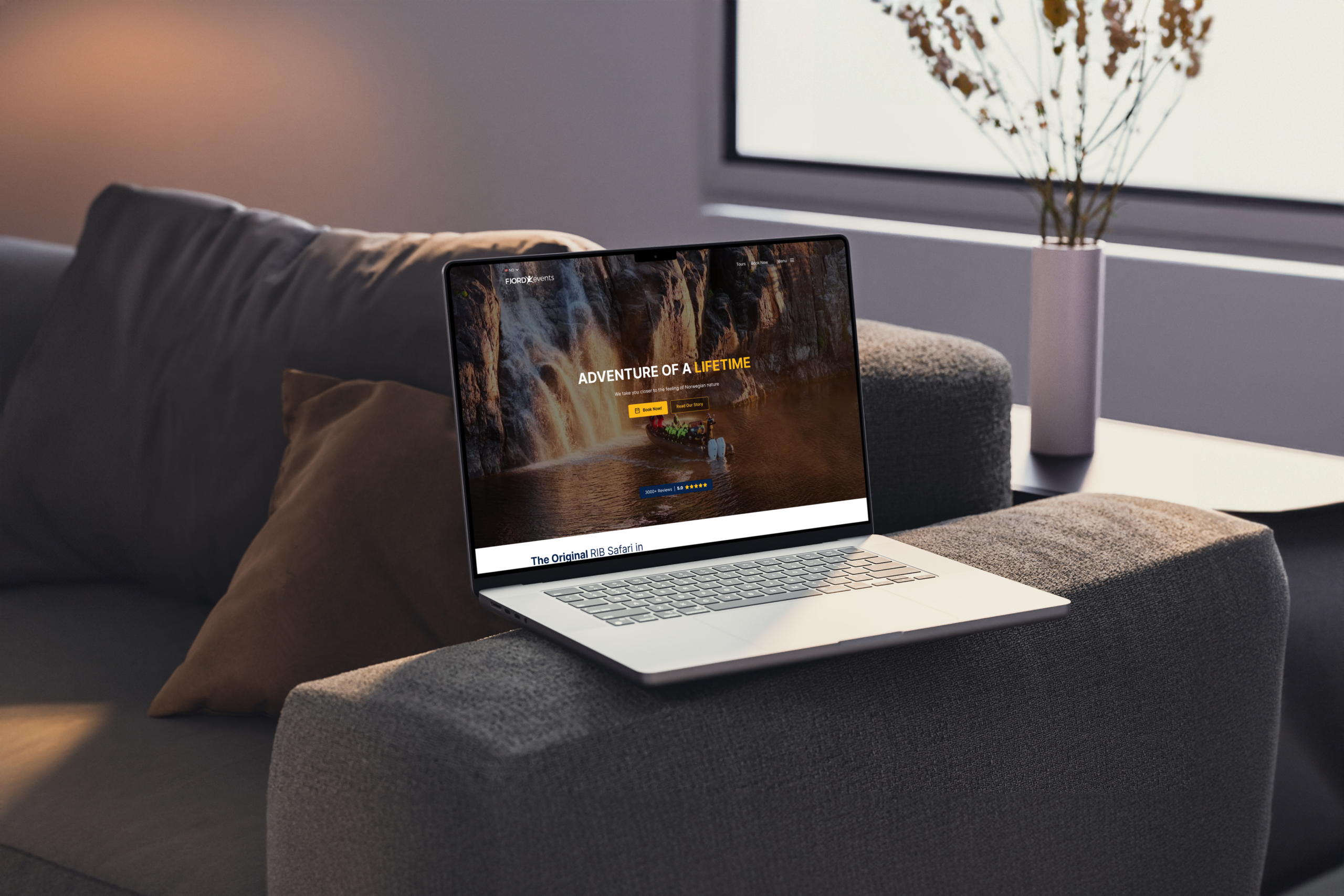Free MacBook Pro on Couch Mockup
